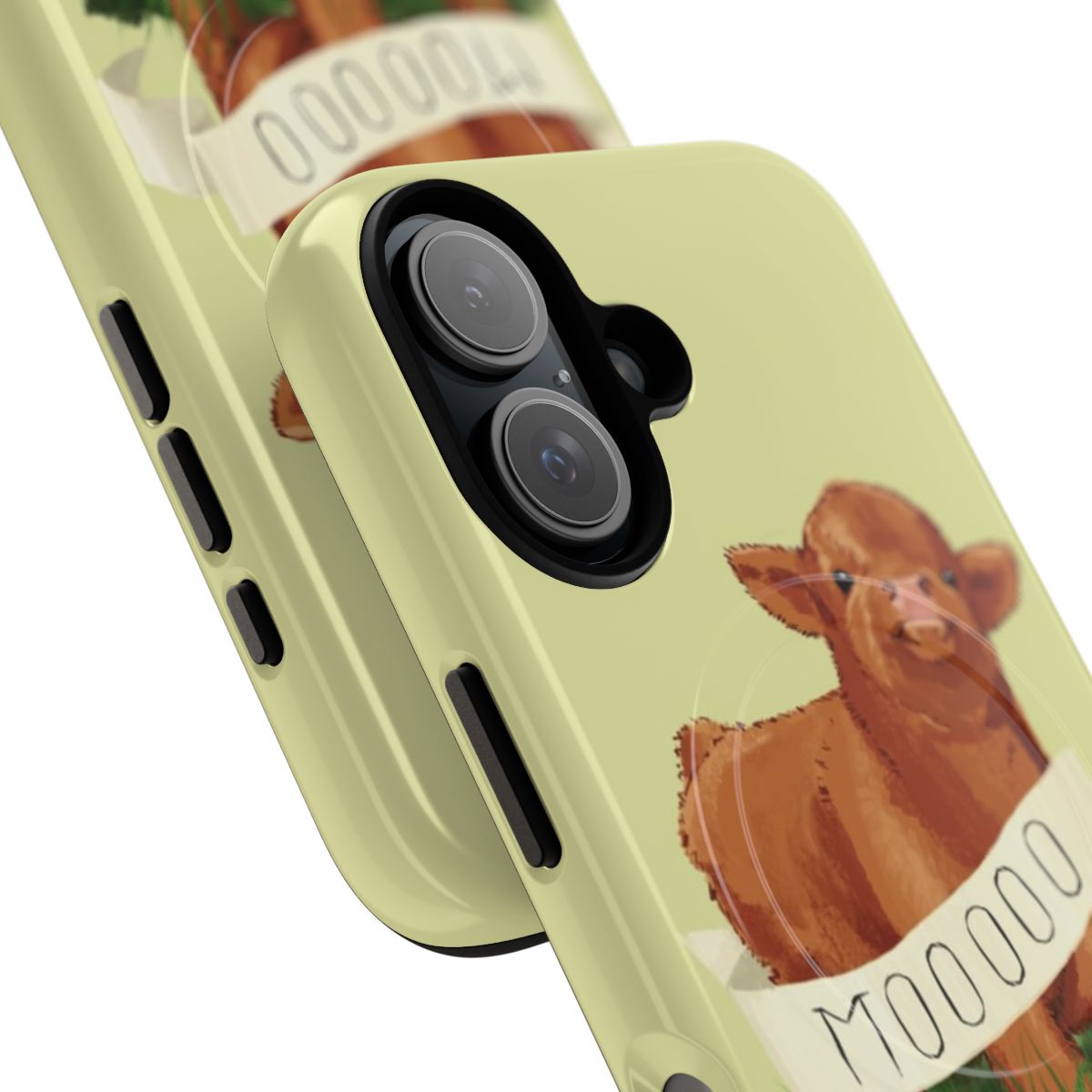 Cute phone case featuring a baby highland cow in a nature scene - Detail