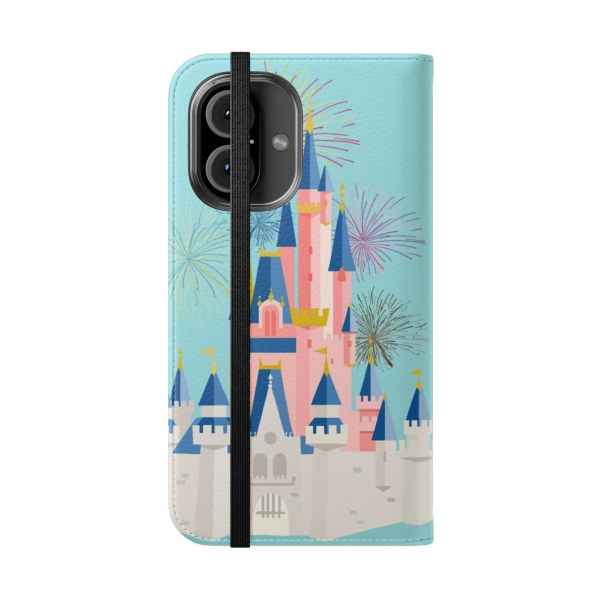 Whimsical fairy tale castle phone case with sparkly design - Folded Front