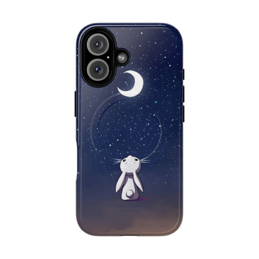 Whimsical moon bunny design on a durable, protective phone case