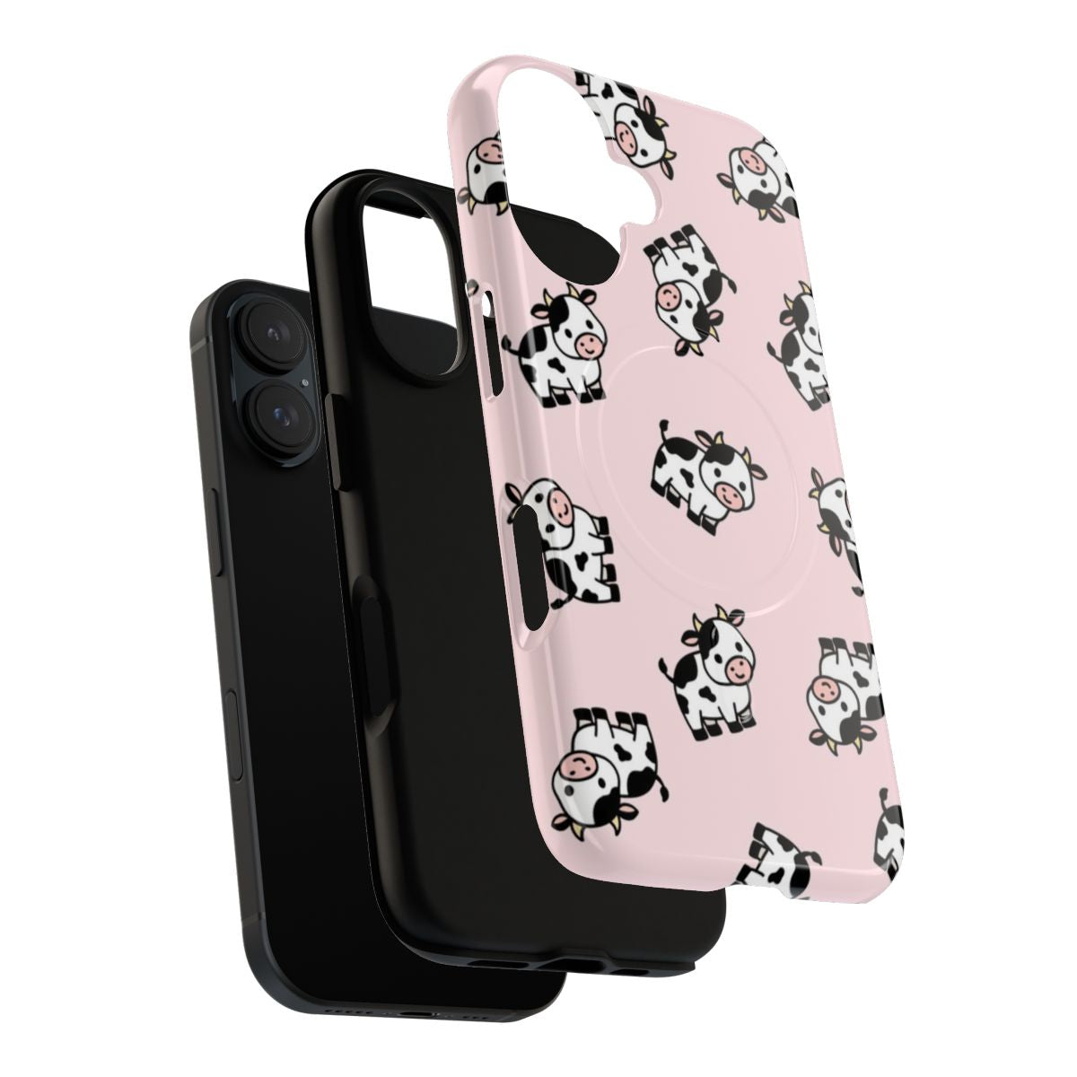 A colorful phone case featuring a cute, kawaii-style cow design. - Layers