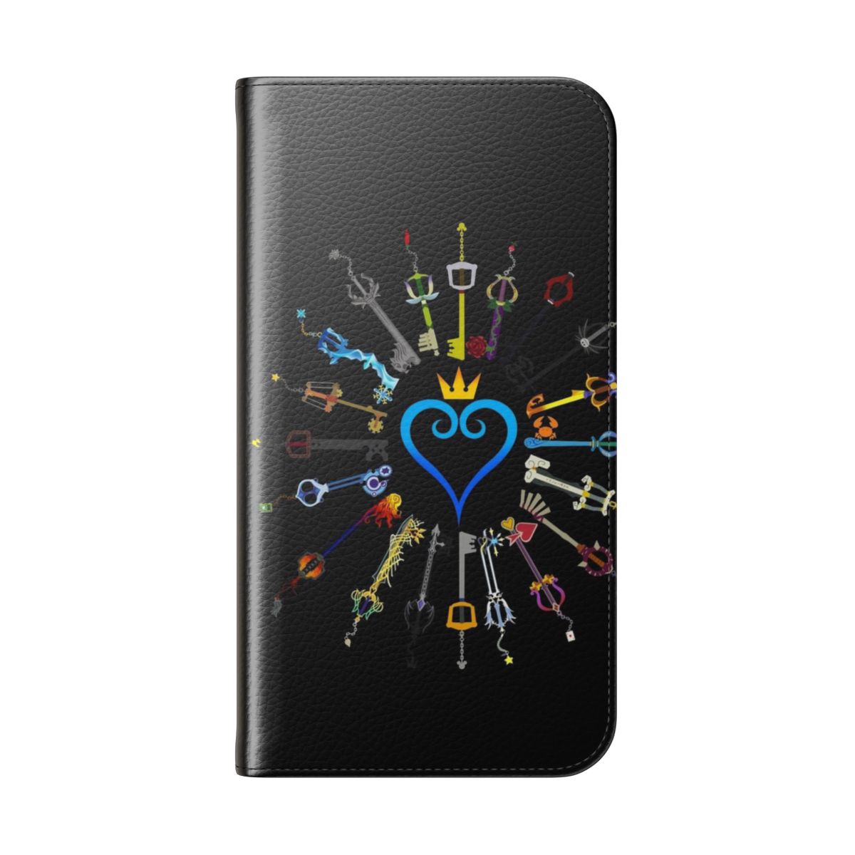 Keyblade-themed flip cover phone case with kingdom hearts design - Folded Back