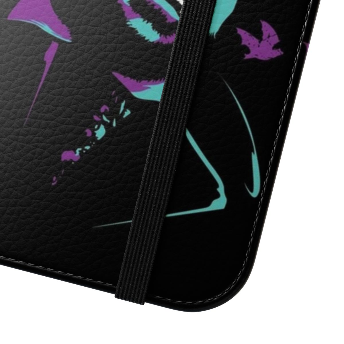 Flip cover phone case with a vampire bat design - Close Up