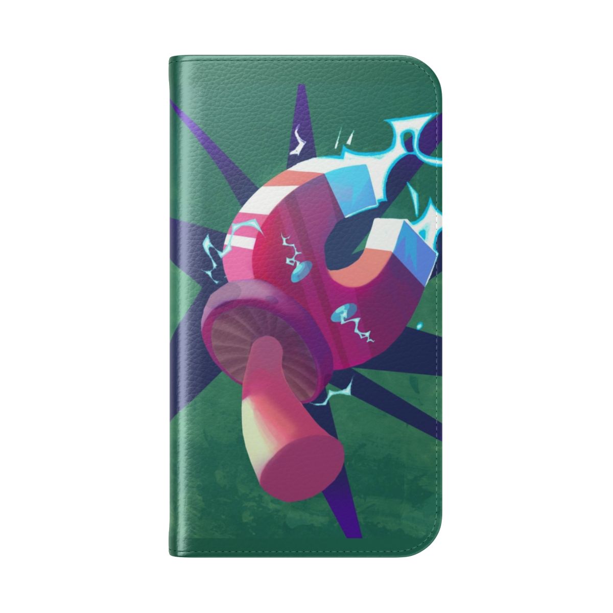 Magnetic phone case with a mushroom design inspired by the Plants vs Zombies video game series - Folded Back