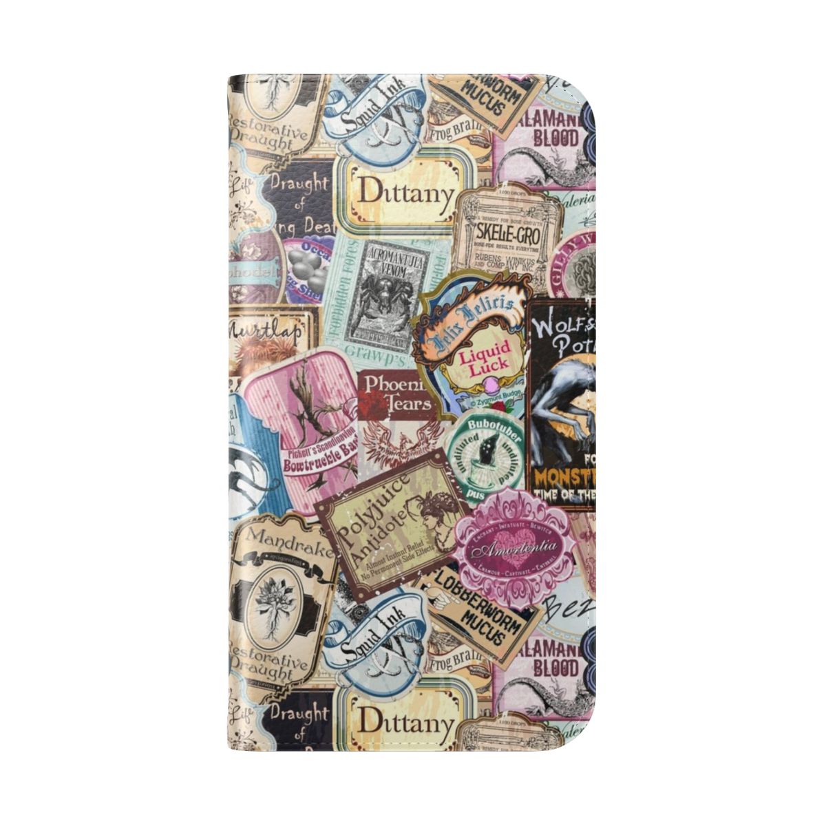 Enchanted phone case with vintage apothecary and wizardry design - Folded Back