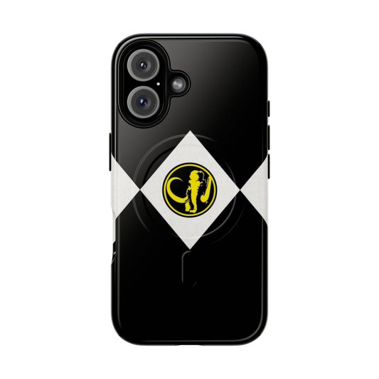 Illustrated dinosaur-inspired power rangers-style phone case