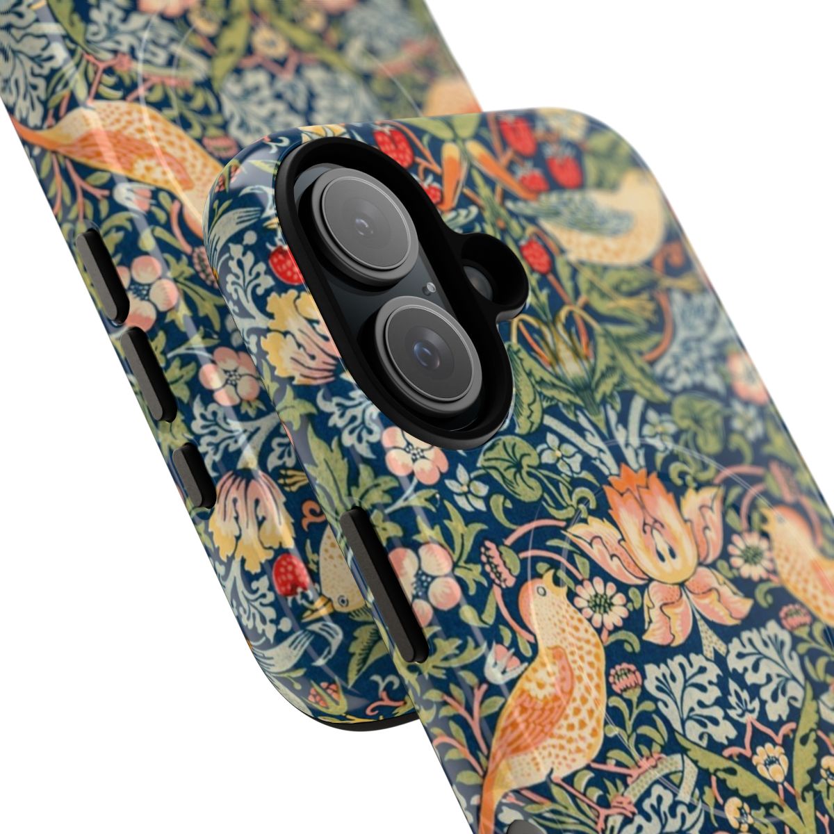 Magnetic tough phone case with a vibrant floral pattern inspired by the iconic designs of William Morris - Detail