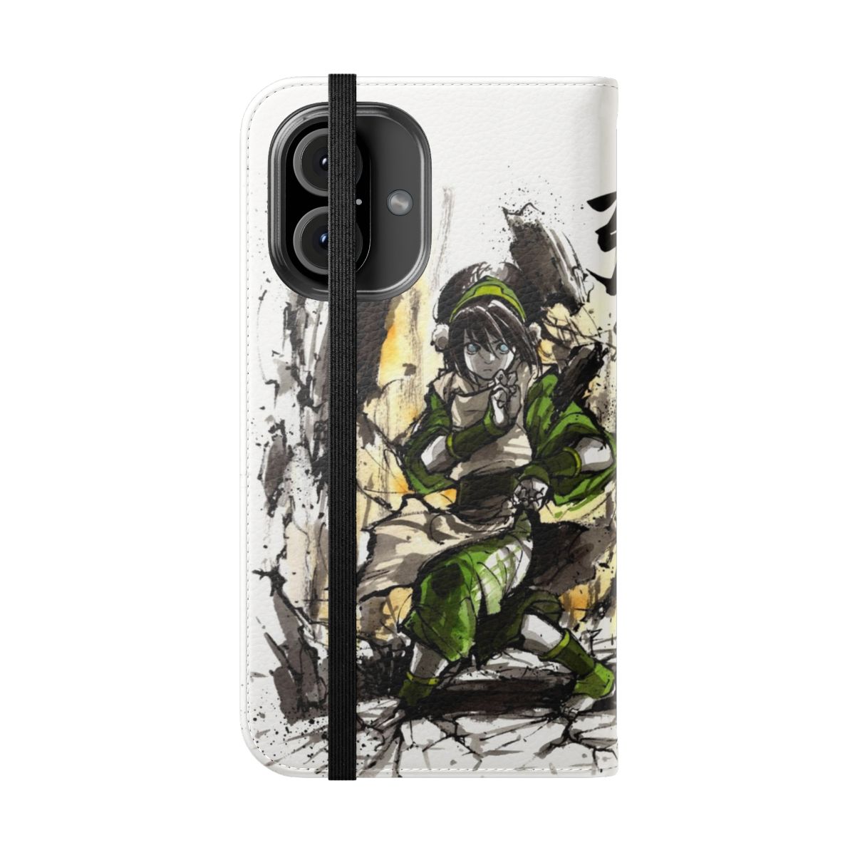 Artistic Toph-inspired phone case with sumi-e and watercolor design - Folded Front