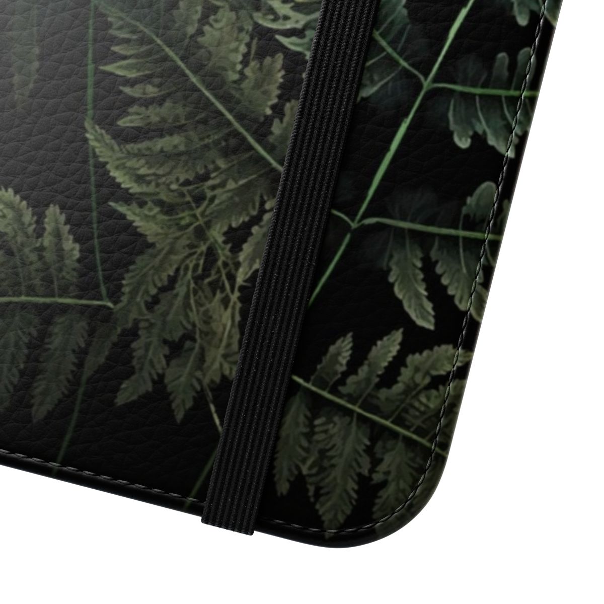 Fern leaves botanical illustration on a flip phone case cover - Close Up