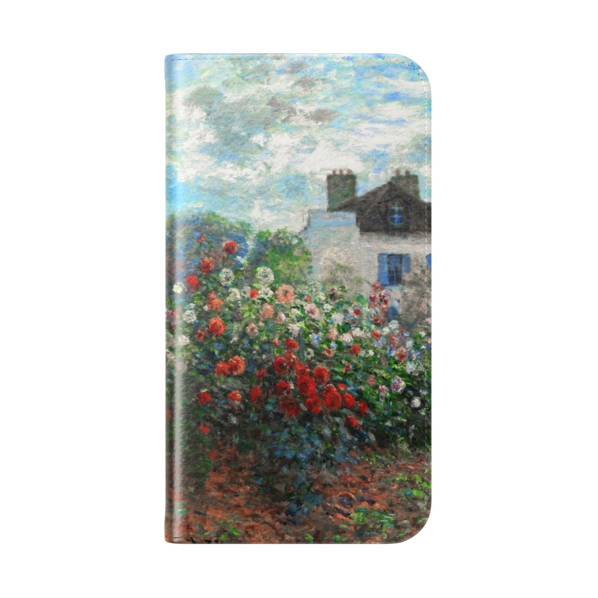 Vibrant floral landscape art featuring Claude Monet's garden in Argenteuil, printed on a high-quality phone case. - Folded Back