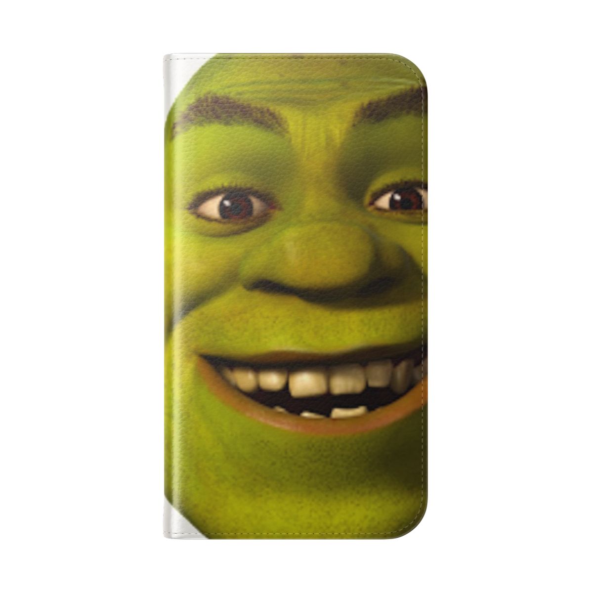 Green phone case with Shrek meme design - Folded Back