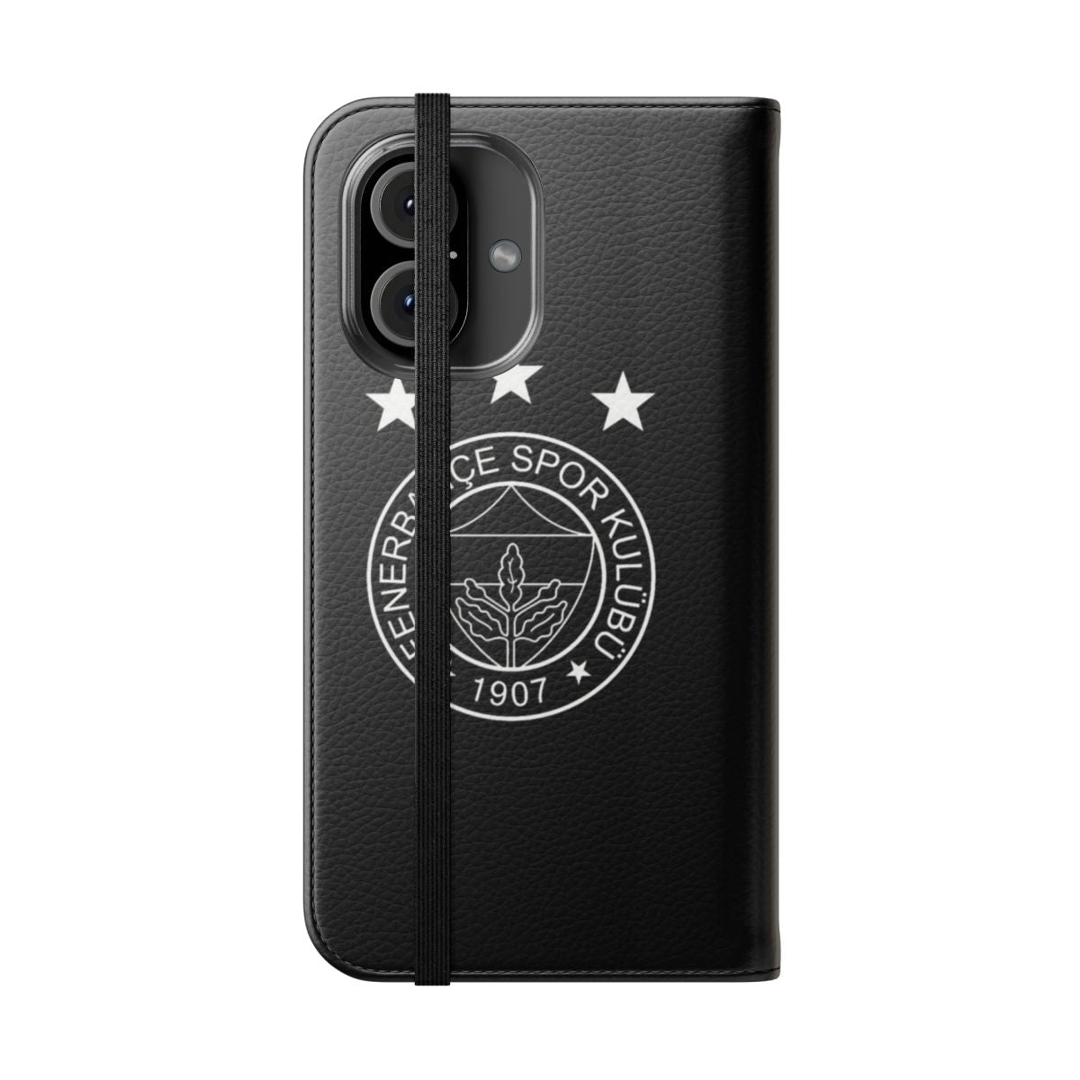 Black flip phone case with Fenerbahce logo for Turkish football fans - Folded Front