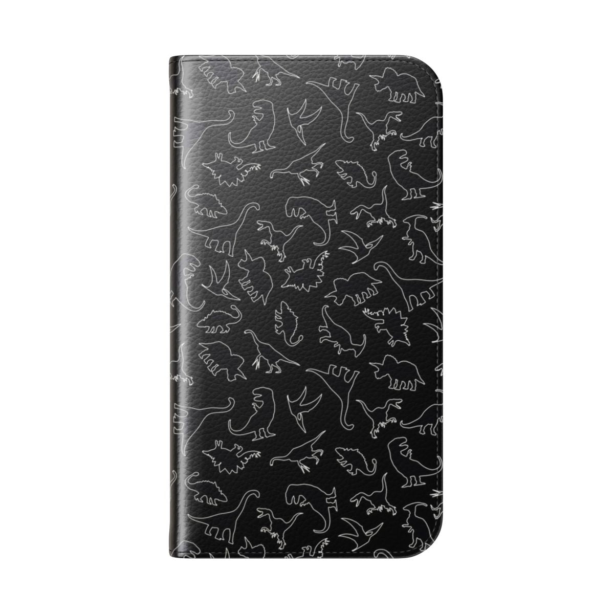 Dinosaur outline pattern phone case with a minimalist, white design. - Folded Back