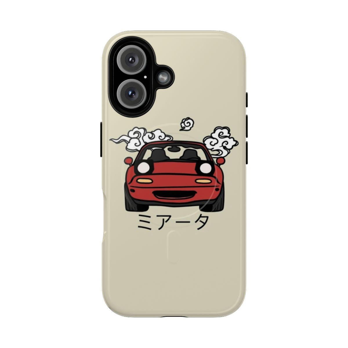 Sleek and protective phone case with a magnetic design, featuring a Miata-inspired red and black color scheme.