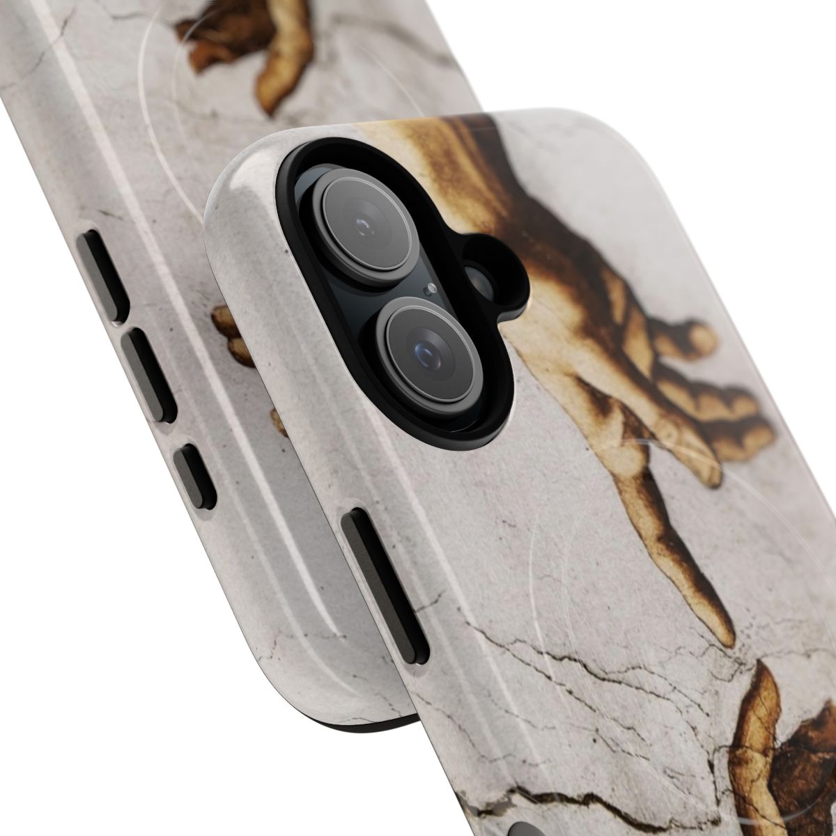 Detailed phone case design featuring Michelangelo's famous "Creation of Adam" fresco from the Sistine Chapel. - Detail