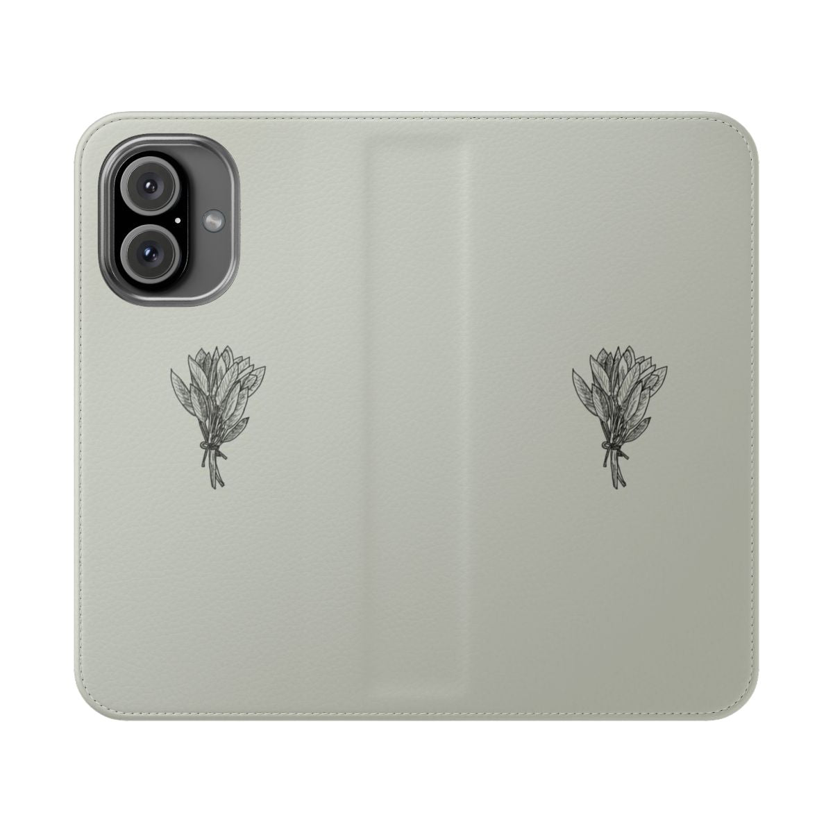 A minimalist phone case featuring a design of delicate sage bunches and botanical elements.