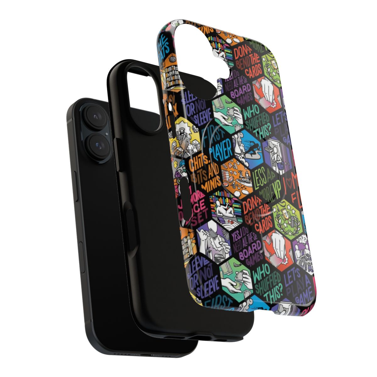 Durable magnetic phone case with a hex pattern design for board game enthusiasts - Layers