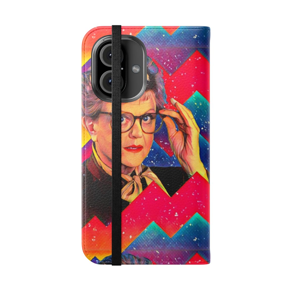 Retro phone case with an image of Angela Lansbury as the beloved character Jessica Fletcher from the classic TV series "Murder, She Wrote". - Folded Front