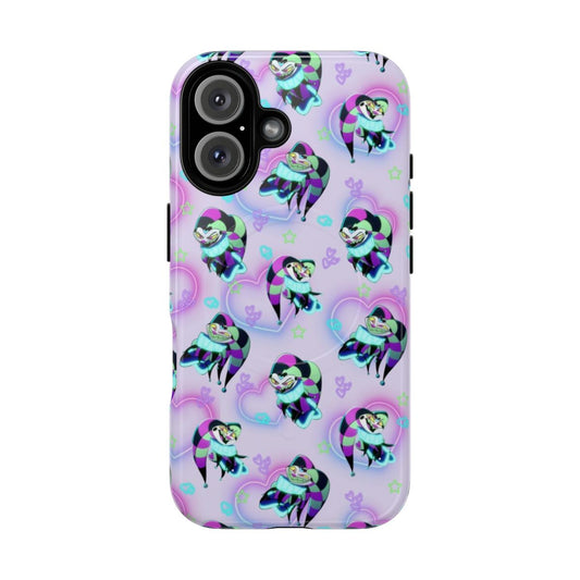 Neon-colored hearts and stars seamless pattern on a durable, magnetic phone case