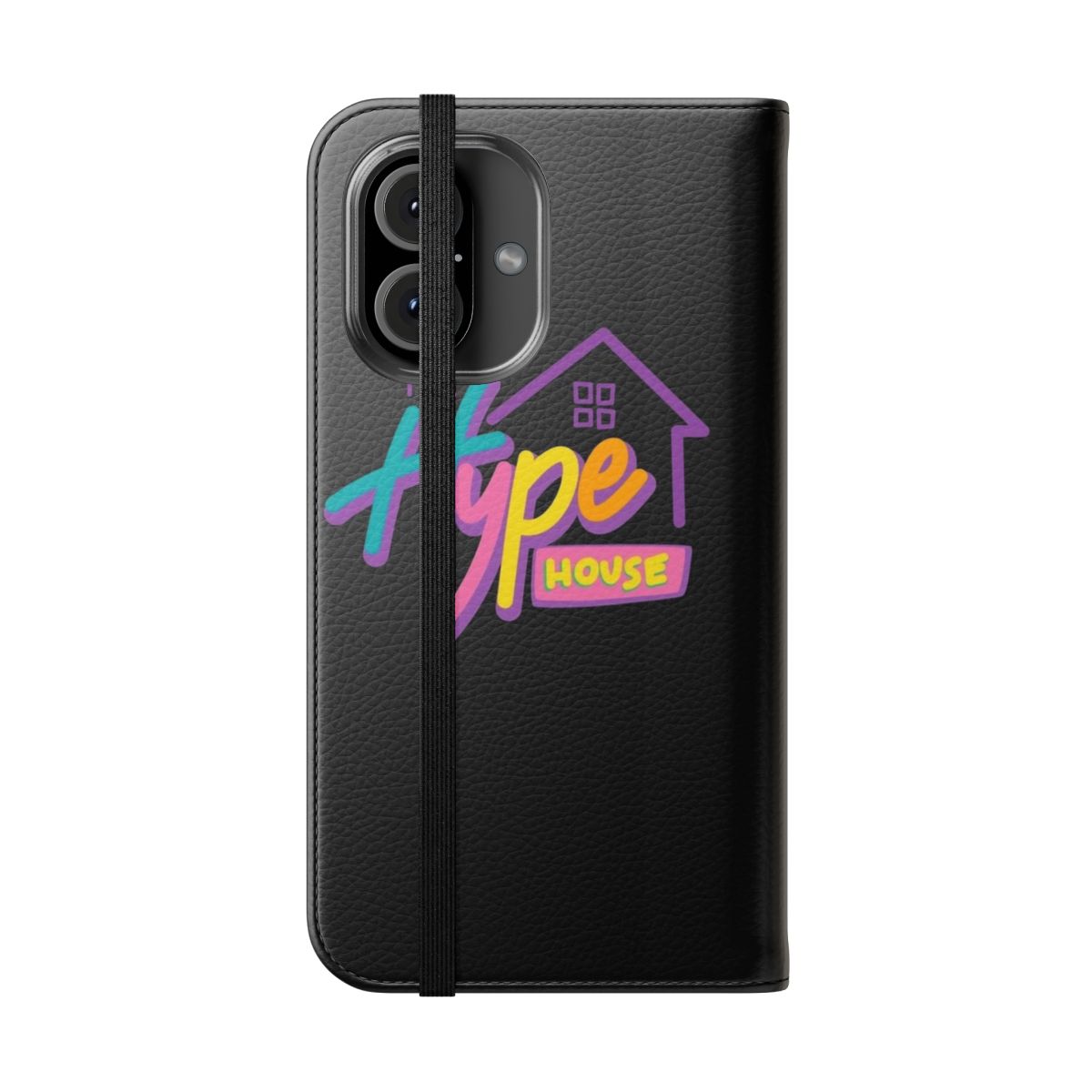 Flip cover phone case featuring the Hype House logo and favorite creators - Folded Front