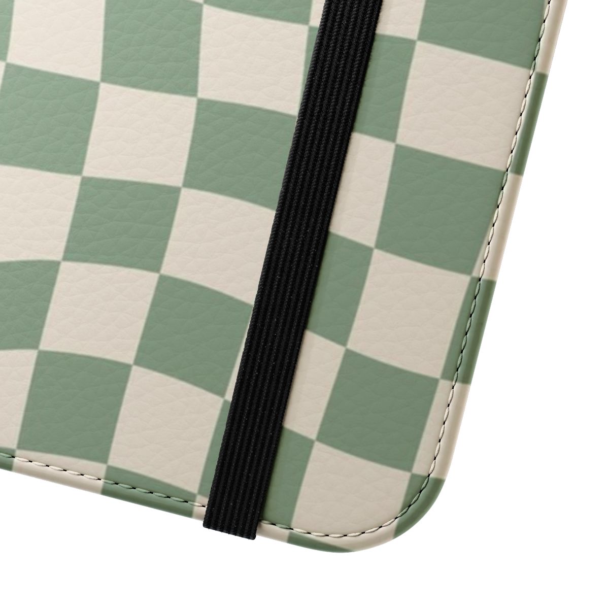 Sage green checkered pattern phone case with a vintage aesthetic - Close Up