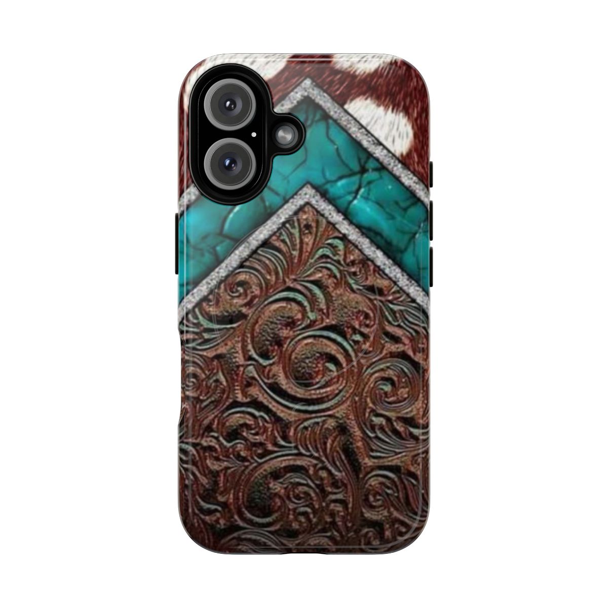 Turquoise cow print faux leather magnetic tough phone case