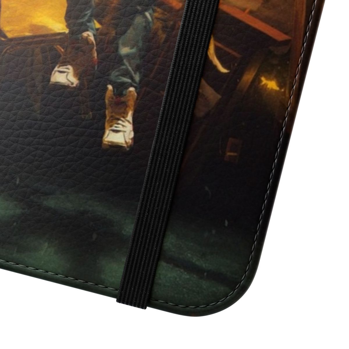 Sleek flip cover phone case featuring a modern design inspired by rapper Logic's discography. - Close Up