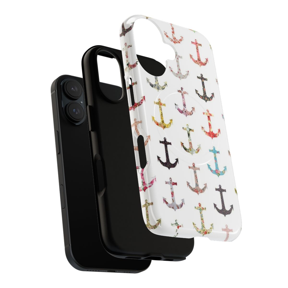 Vintage retro style floral nautical anchor design on a durable magnetic phone case - Layers