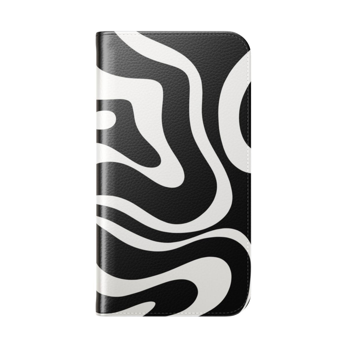 Black and white abstract swirl pattern on a square phone case - Folded Back