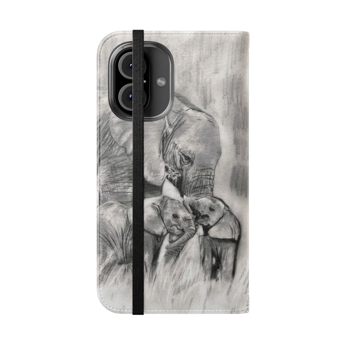 Elephant print flip cover phone case with wildlife design - Folded Front