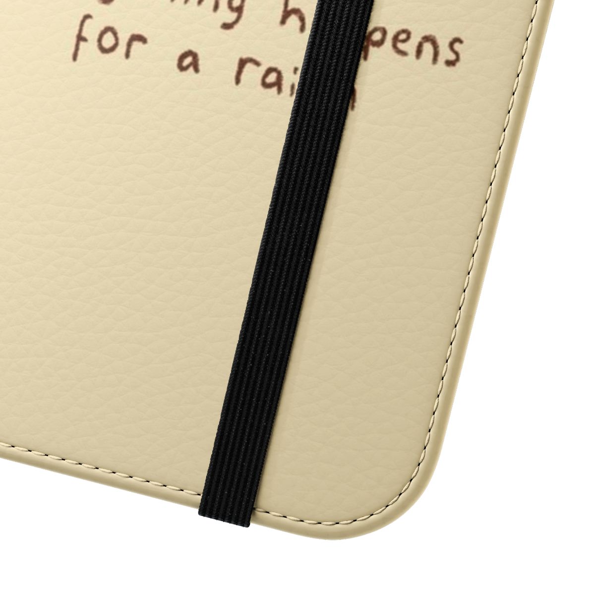 Flip phone case with a raisin-themed "everything happens for a raisin" quote design - Close Up