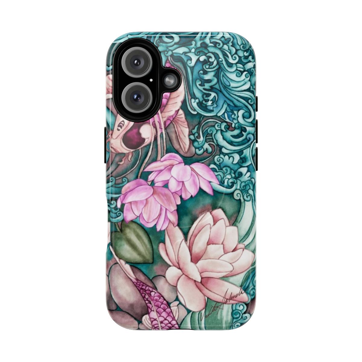 Watercolor-inspired phone case with aquatic floral and nature designs