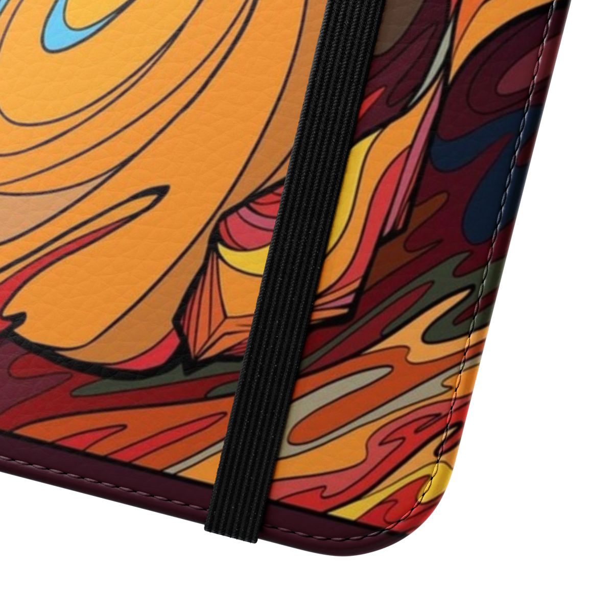 Stained glass phone case featuring fiery embers and Souls-inspired design - Close Up