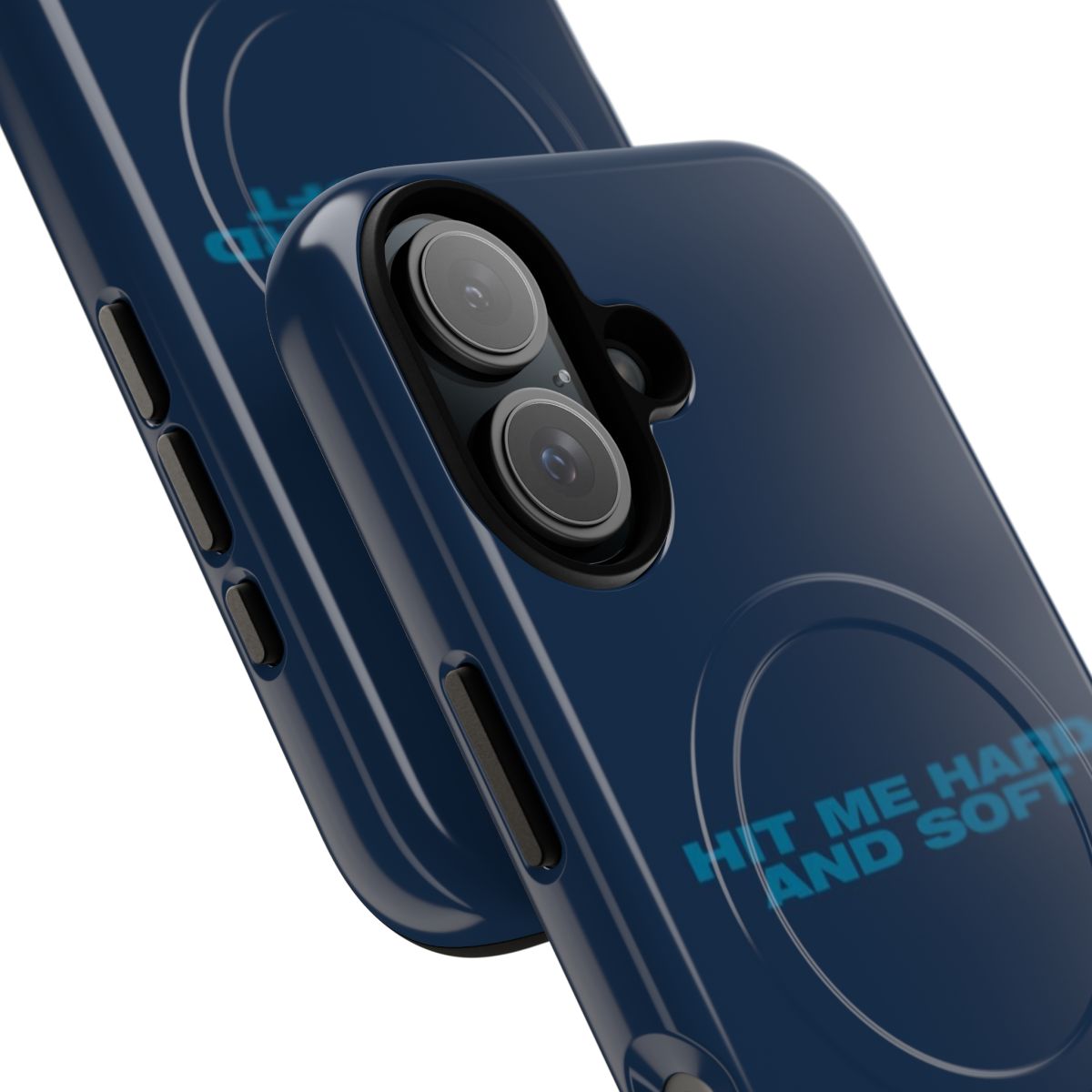 Bold blue text typography magnetic tough phone case inspired by Billie Eilish's music and aesthetic - Detail