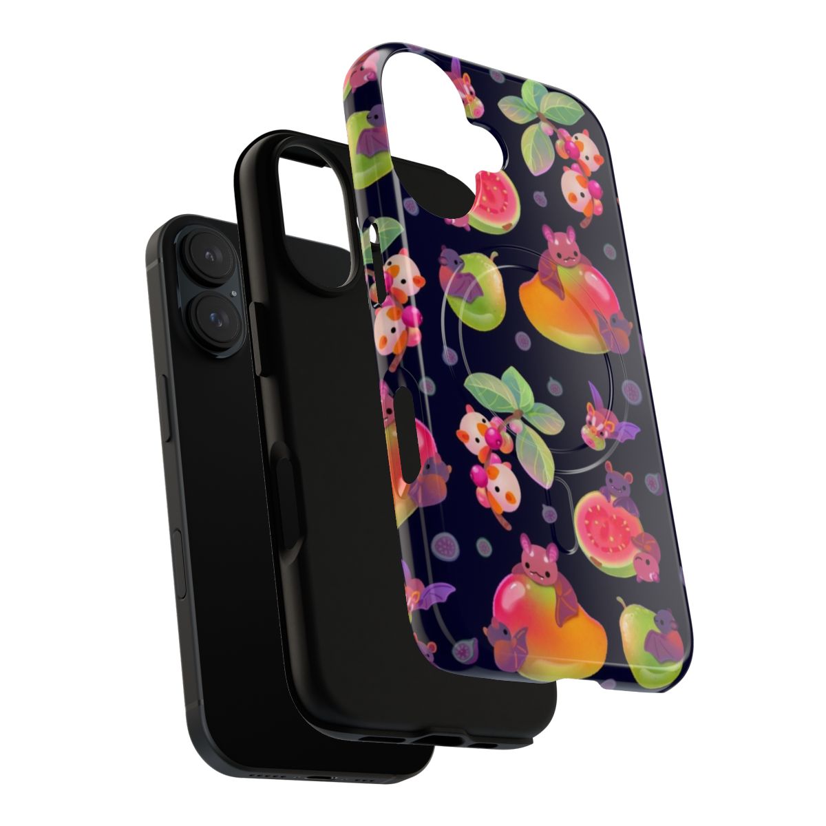 Dark magnetic tough phone case featuring a tropical fruit bat design - Layers