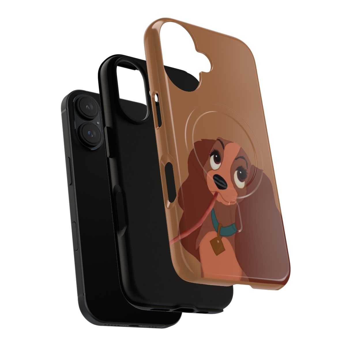 A magnetic and durable phone case featuring the characters Lady and the Tramp from the beloved Disney animated movie. - Layers