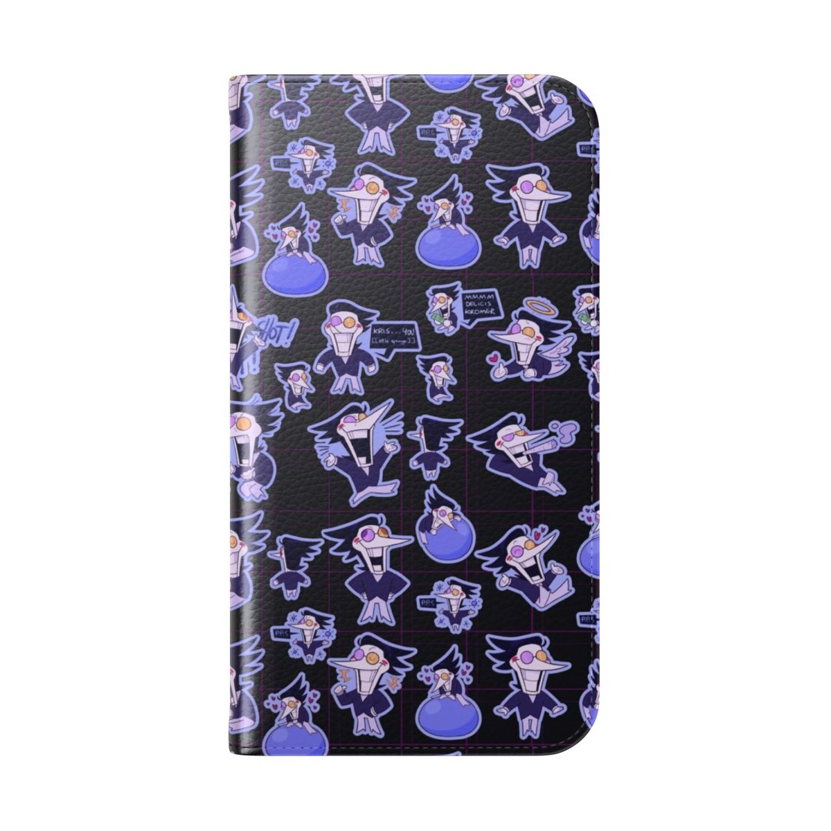 Spamton-themed flip cover phone case with Deltarune and Undertale inspiration - Folded Back