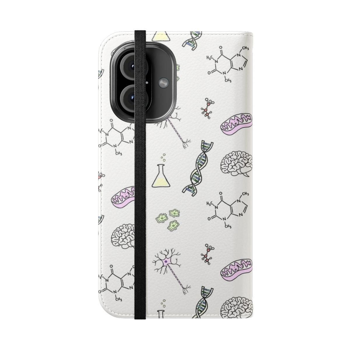 Nerdy science flip cover phone case with biology, chemistry, and school-themed design - Folded Front