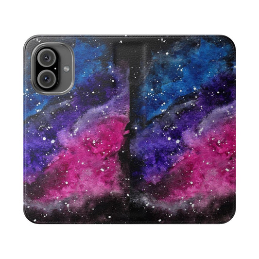 Vibrant bisexual pride-themed phone case with a watercolor galaxy design