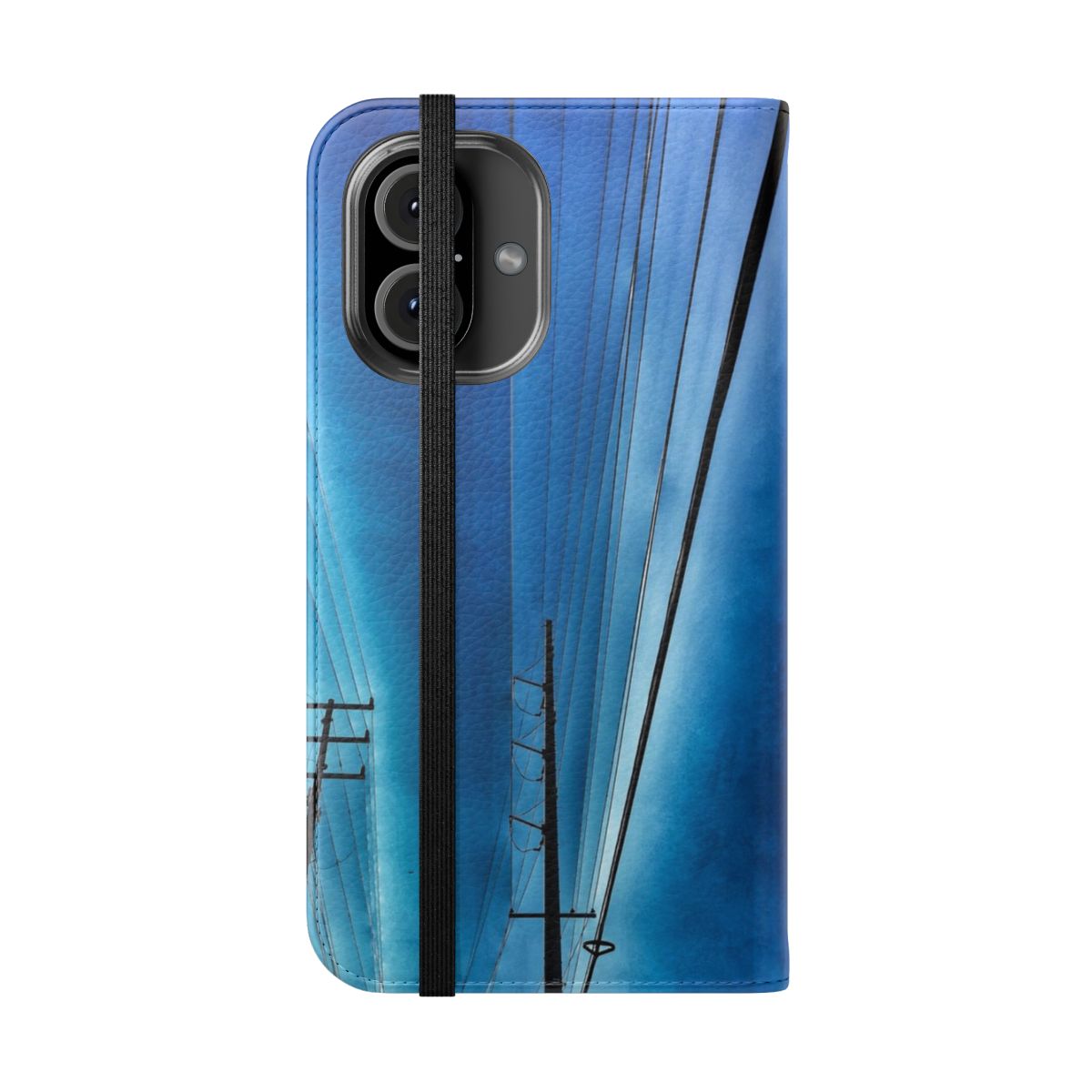 Stylish flip cover phone case with wires for enhanced protection and visual appeal. - Folded Front