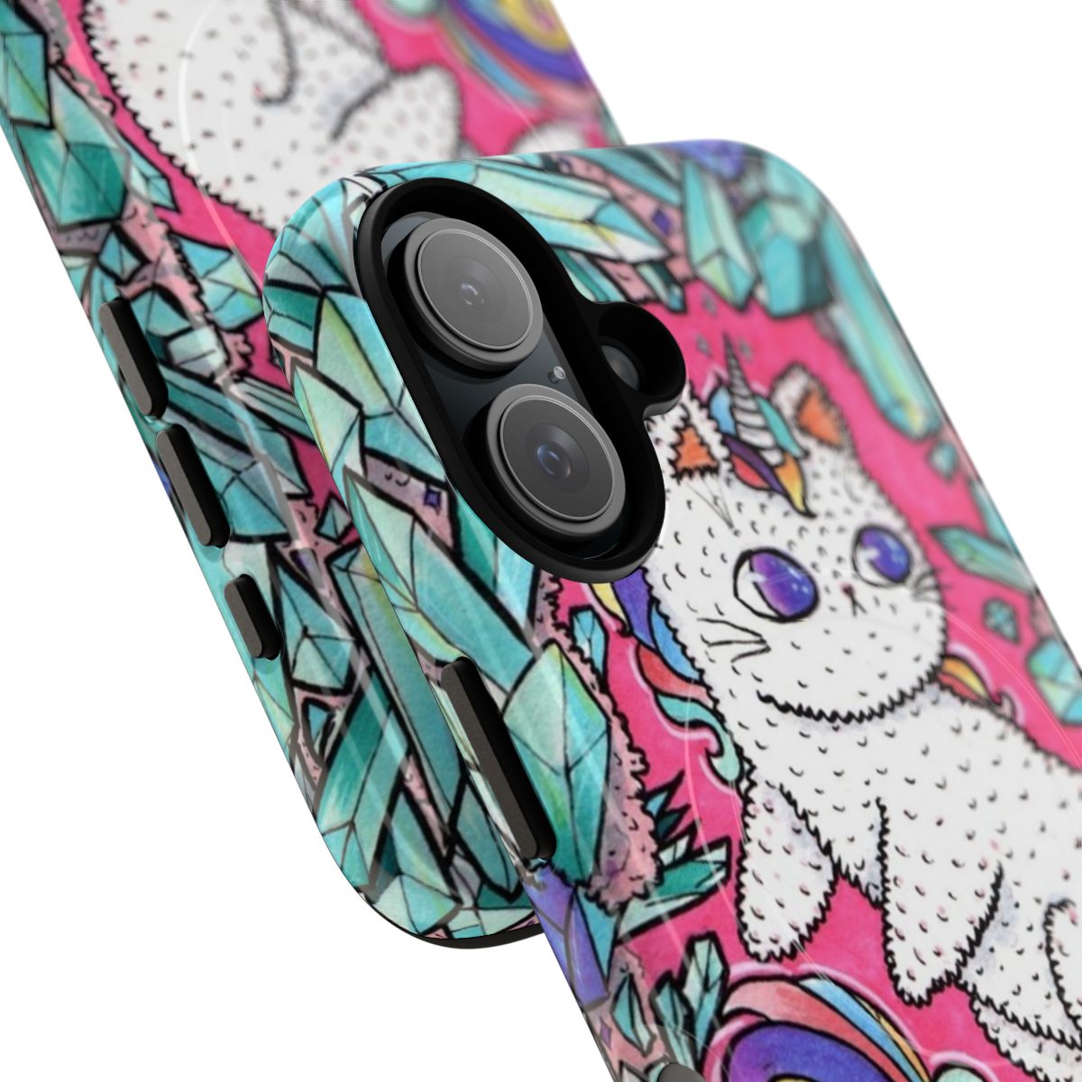 Vibrant and protective unicorn kitty phone case with pastel colors and crystals - Detail