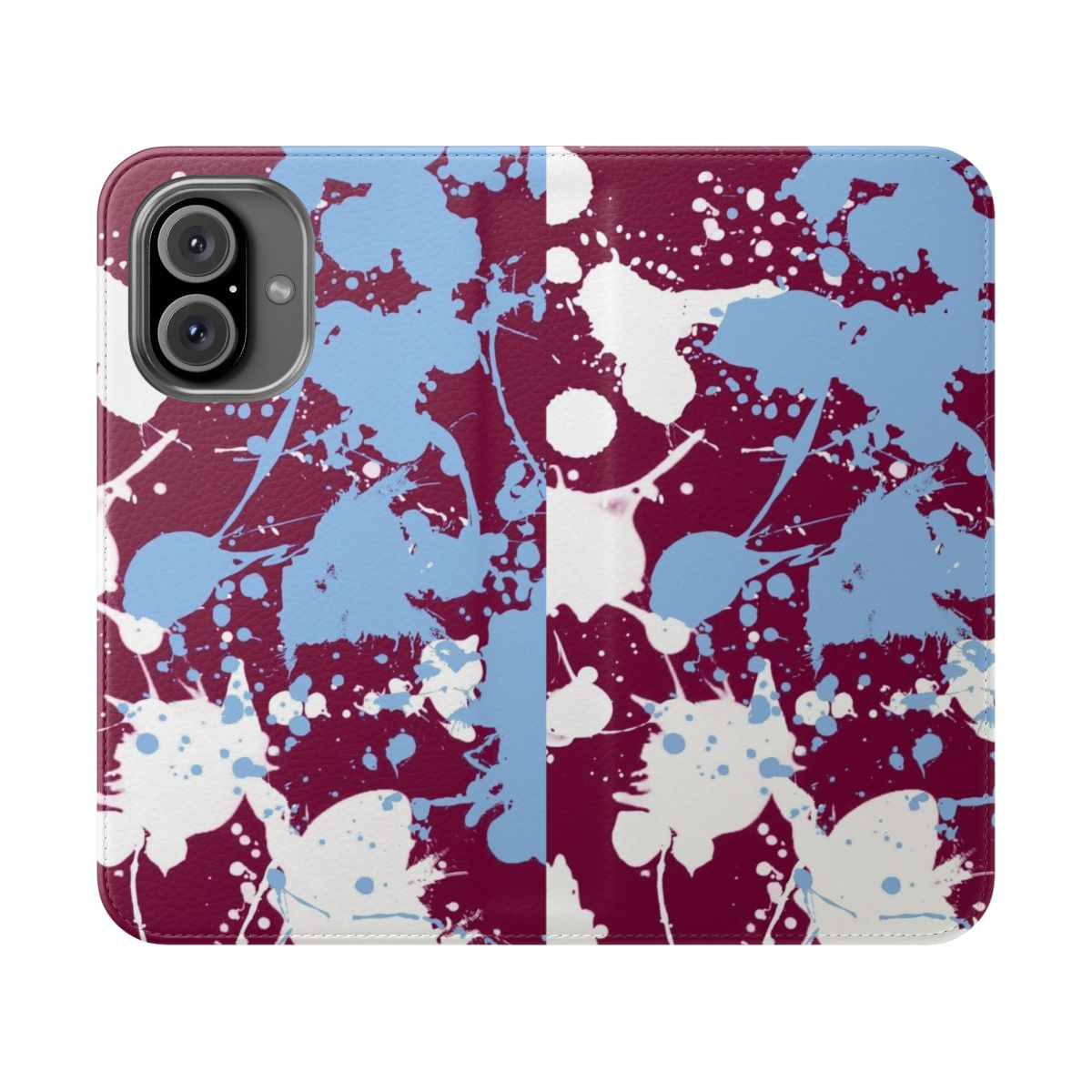 Aston Villa football club inspired phone case with a colorful splatter pattern design