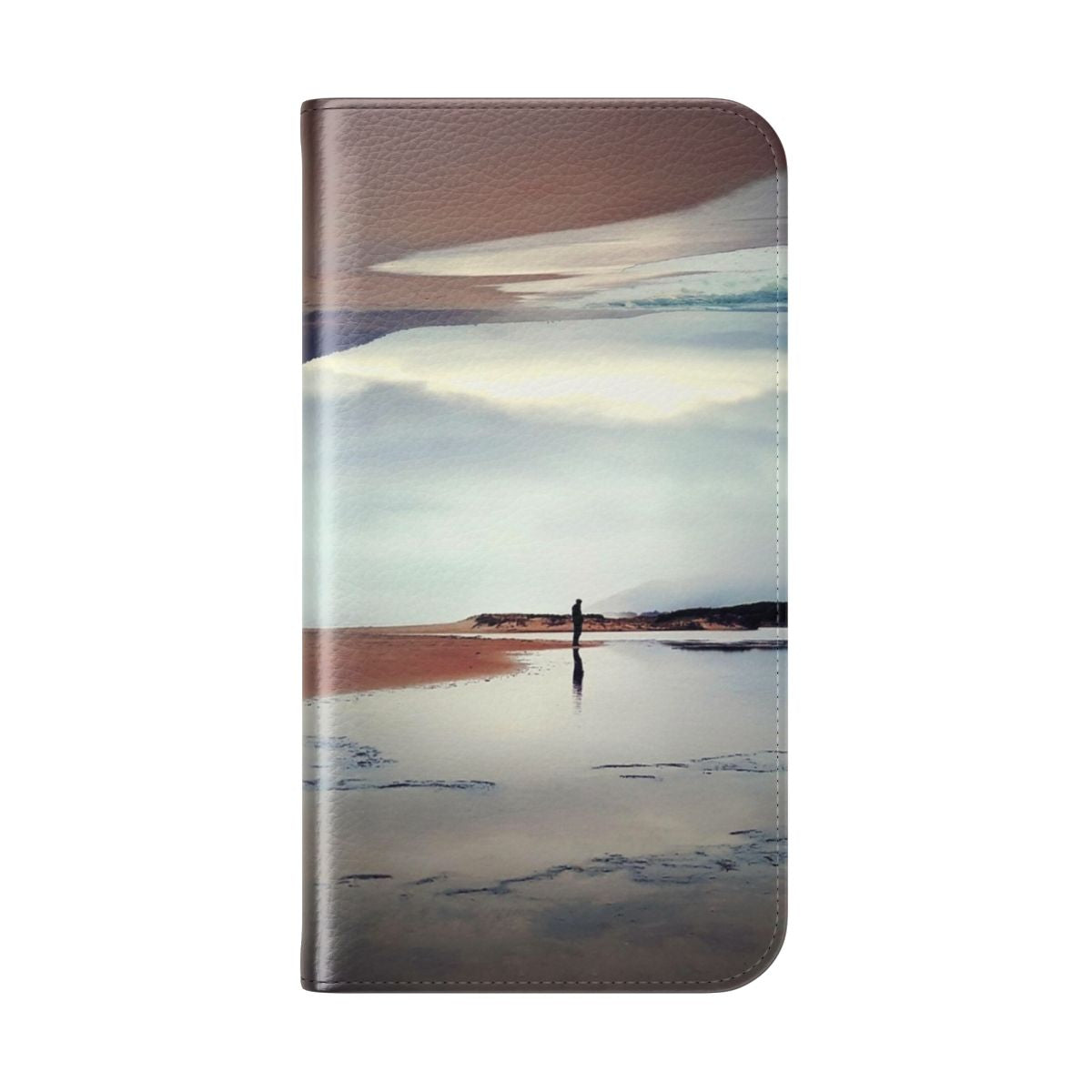 Artistic flip cover phone case with a ghost and landscape design - Folded Back