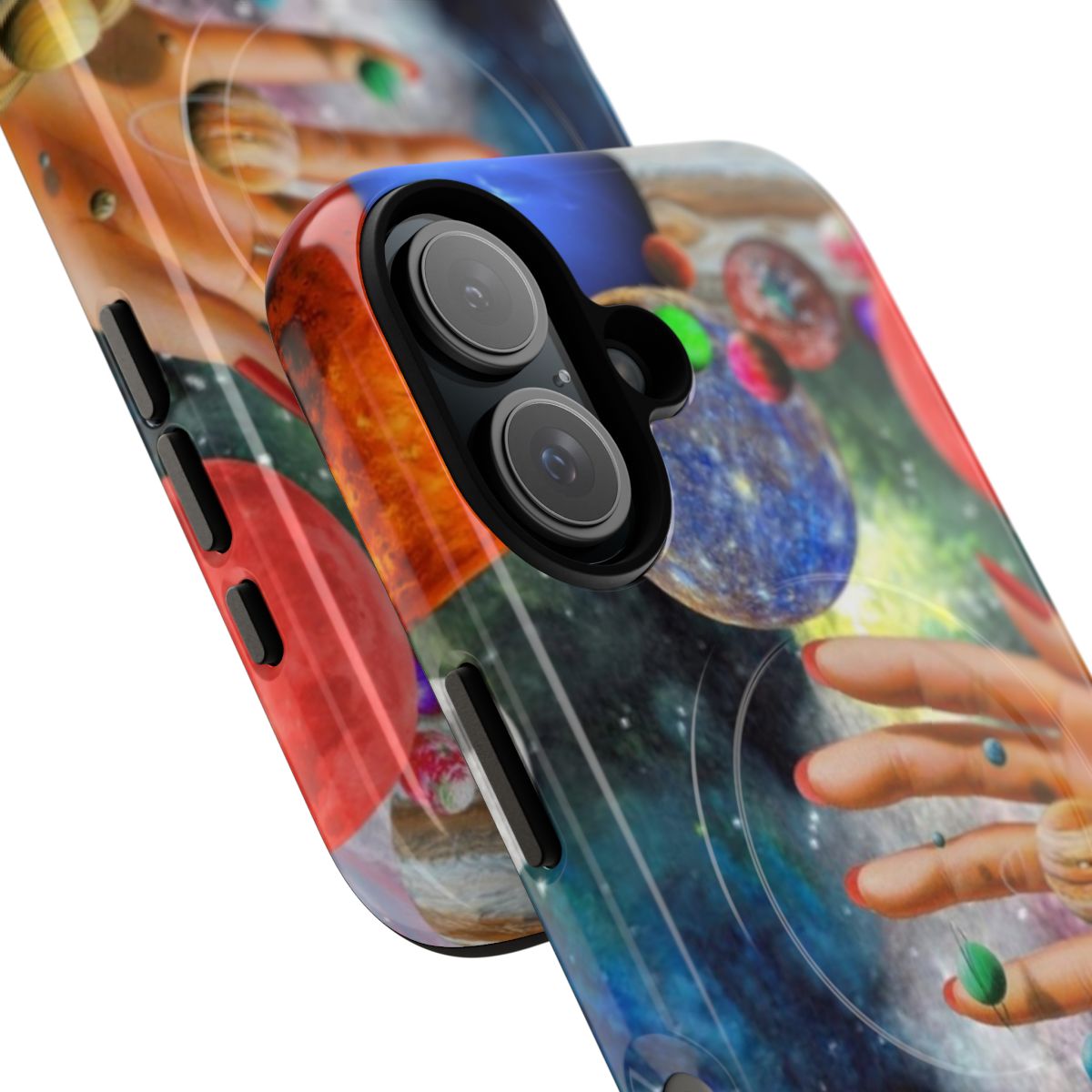 Colorful psychedelic phone case with abstract space design - Detail