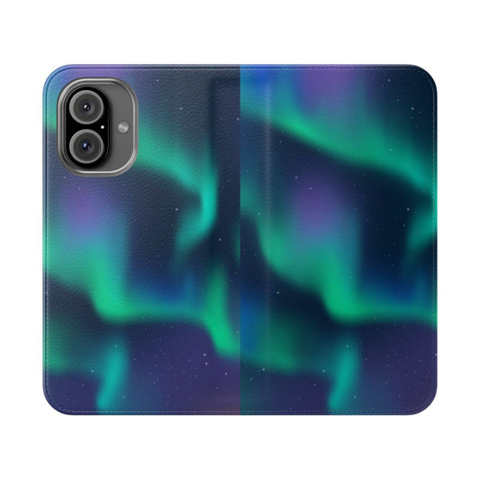 Vibrant aurora borealis phone case featuring a mesmerizing northern lights landscape