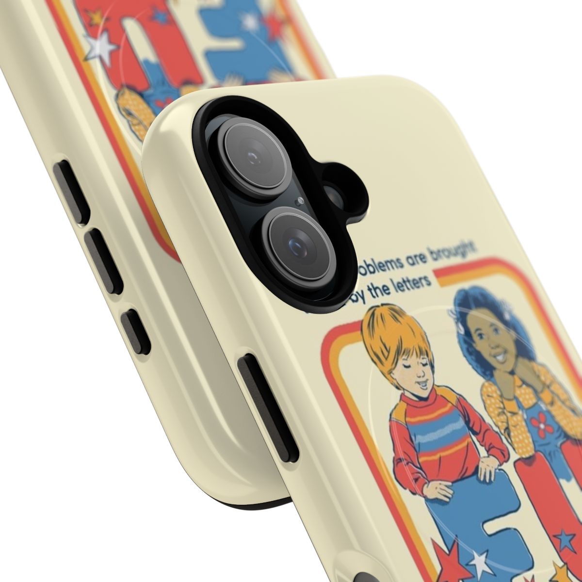 Vintage-inspired magnetic tough phone case with humorous, anti-social, dark humor design - Detail