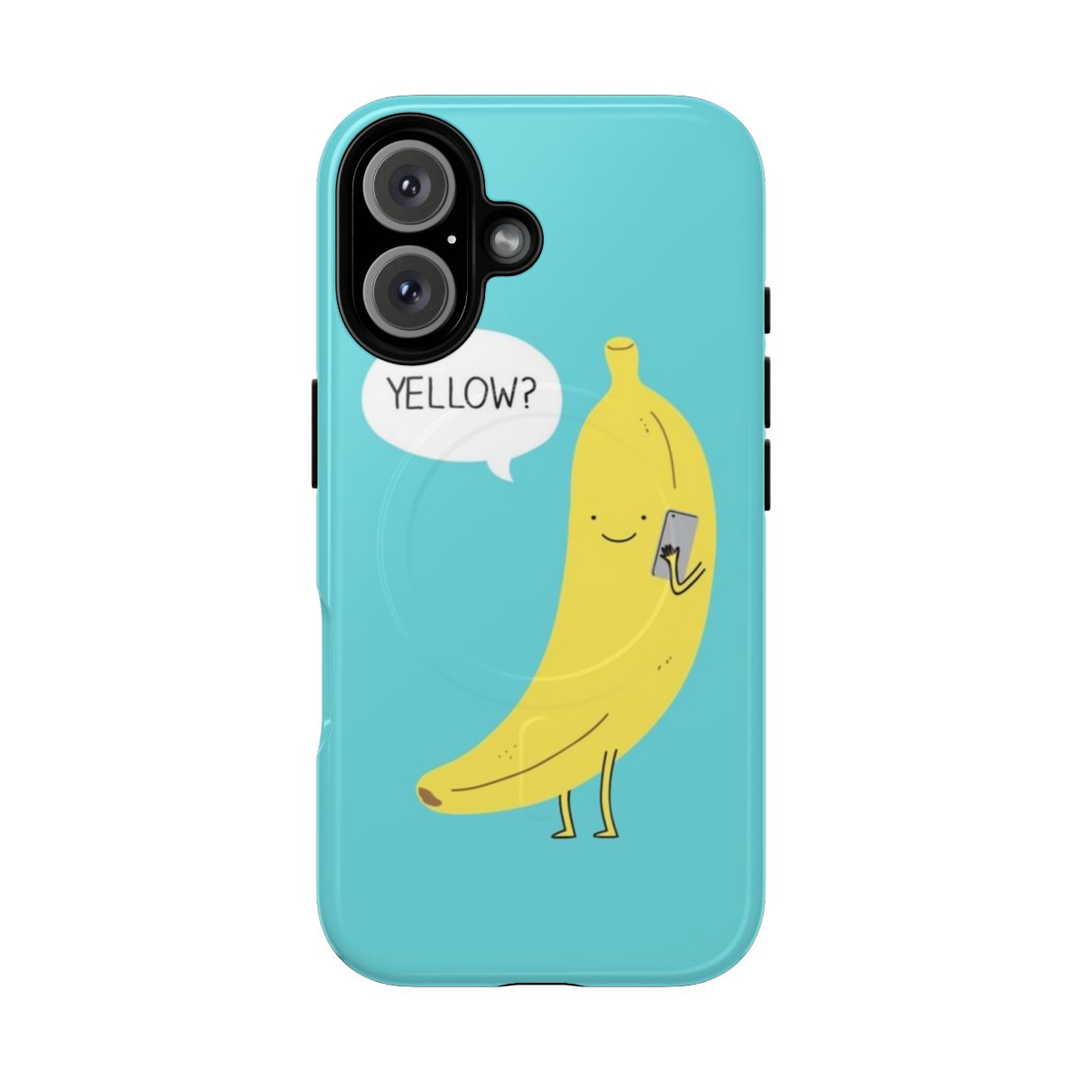 A bright yellow banana-shaped magnetic tough phone case