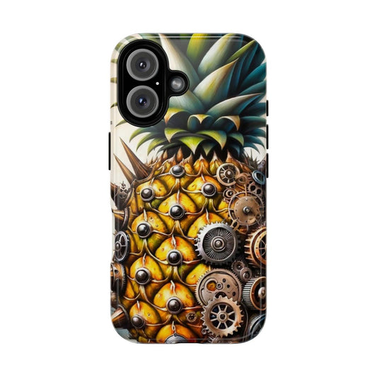 Steampunk pineapple phone case with magnetic tough protection and futuristic vintage gear design