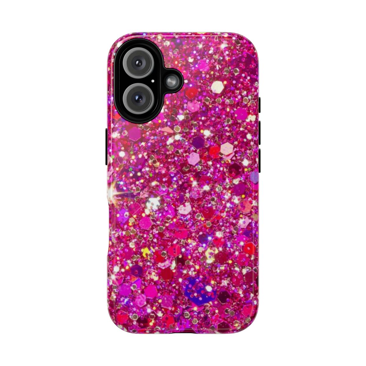 Shimmering pink glitter phone case with strong magnetic closure