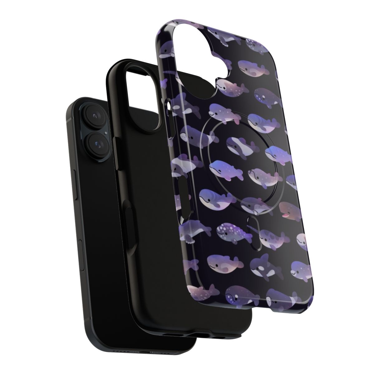 Whale-themed magnetic tough phone case with various whale and dolphin species - Layers