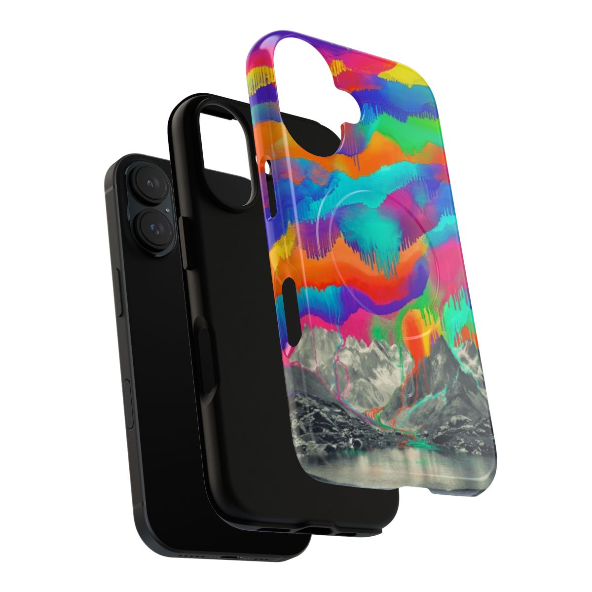 Northern lights, aurora borealis, and snow-capped mountains on a phone case - Layers